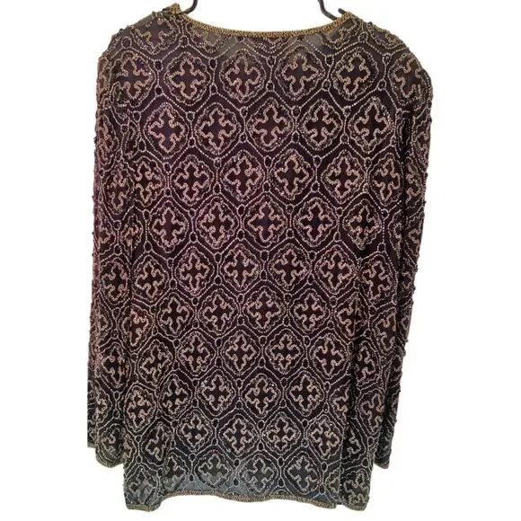 Vintage Stenay Black & Gold Silk Beaded Blazer Jacket | Women's Size Large Glam - Picture 5 of 9